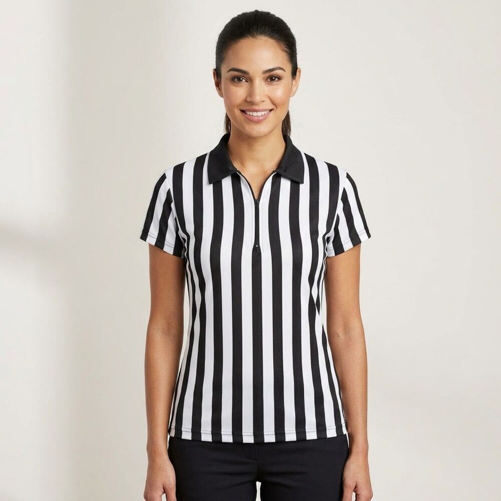 In Your Face Apparel Women's XL Polo Shirt Black White Stripe ¼ Zip Made in USA